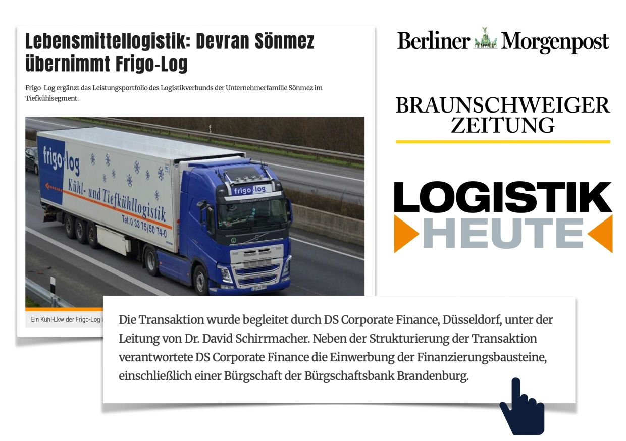 Presseberichte zum Unternehmenskauf Frigo-Log durch Devran Sönmez und zur Käuferberatung durch DS Corporate Finance